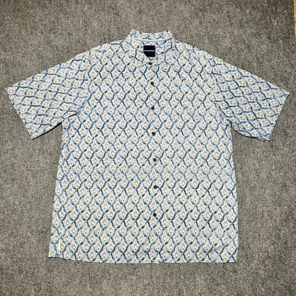 Tommy Bahama Silk Hawaiian Button Up Shirt Geometric Print Size XL TALL - Picture 1 of 8